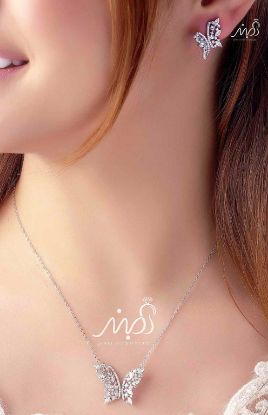 💍نیمست جواهری ظریف و زیبا پروانه با طراحی ژورنالی جواهرات بروز دنیا ، نگین های زیرکونیا اتریشی ؛ نقره عیار ۹۲۵ با روکش طلا سفید‌‌‌‌‌‌‌ ‌‌(N_4096)
