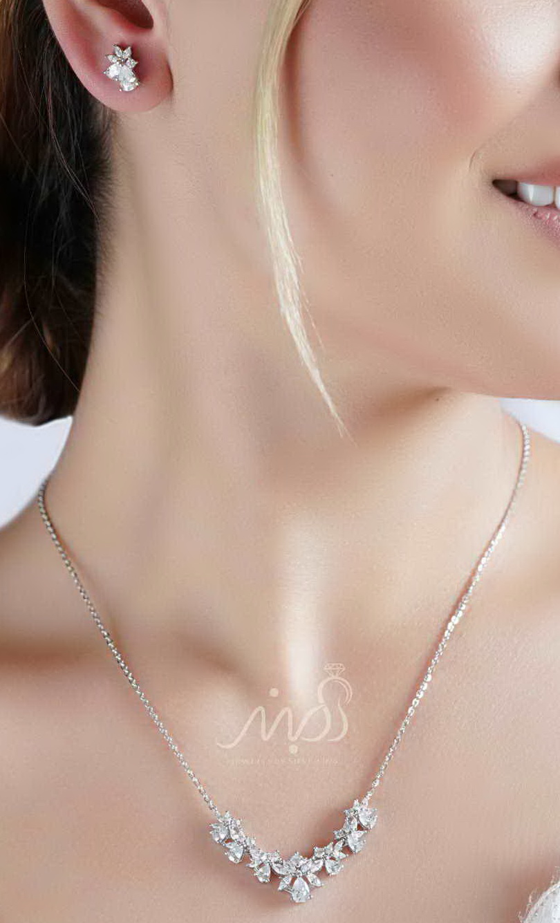 💍نیم ست جواهری زیبا و خاص با طراحی ژورنالی جواهرات ؛ نقره عیار ۹۲۵ (N_4154)