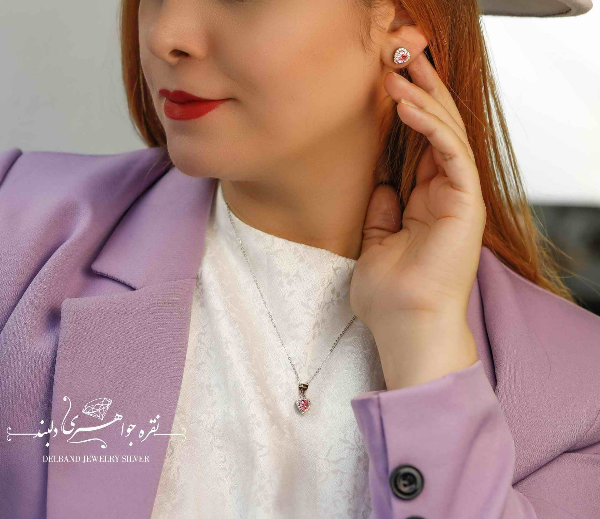 💍نیم ست ظریف قلب با رنجیر و نگین صورتی نقره عیار ۹۲۵ (N_4165)‌‌‌‌‌‌