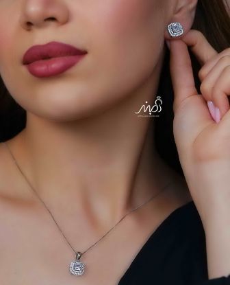 💍نیم ست جواهری مربعی (آويز و گوشواره ) خاص و زیبا ، نقره عیار 925( N_4398)
