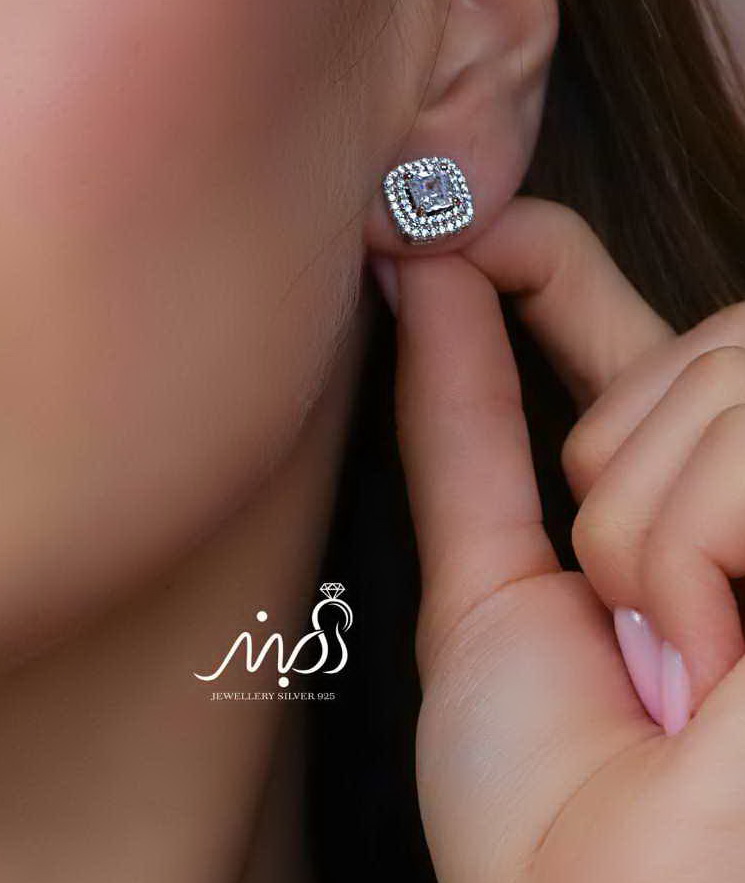 💍نیم ست جواهری مربعی (آويز و گوشواره ) خاص و زیبا ، نقره عیار ۹۲۵( N_4398)