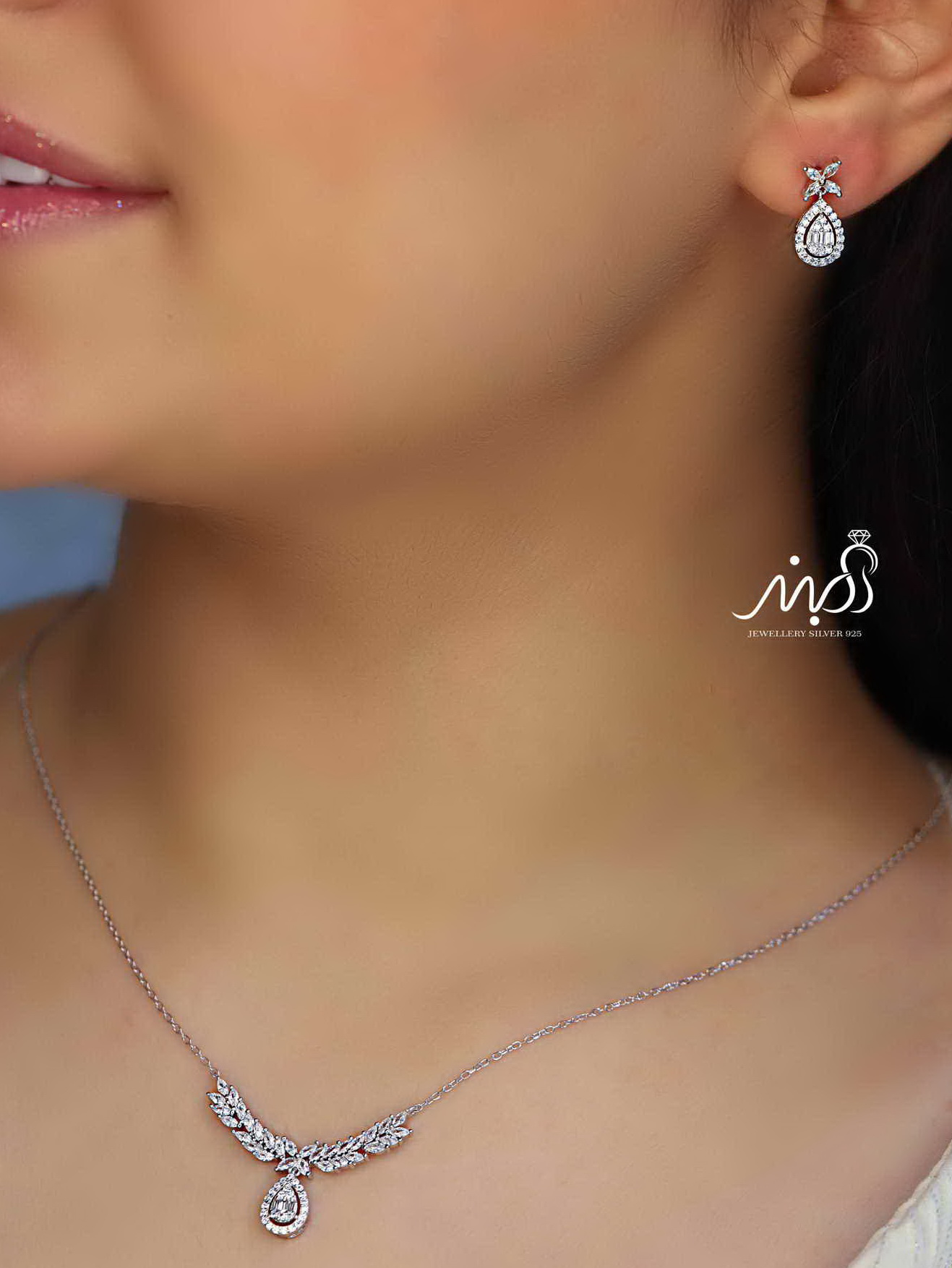 	💍نیم ست جواهری آویز دار خاص و زیبا ، نقره عیار ۹۲۵(N_4314)
