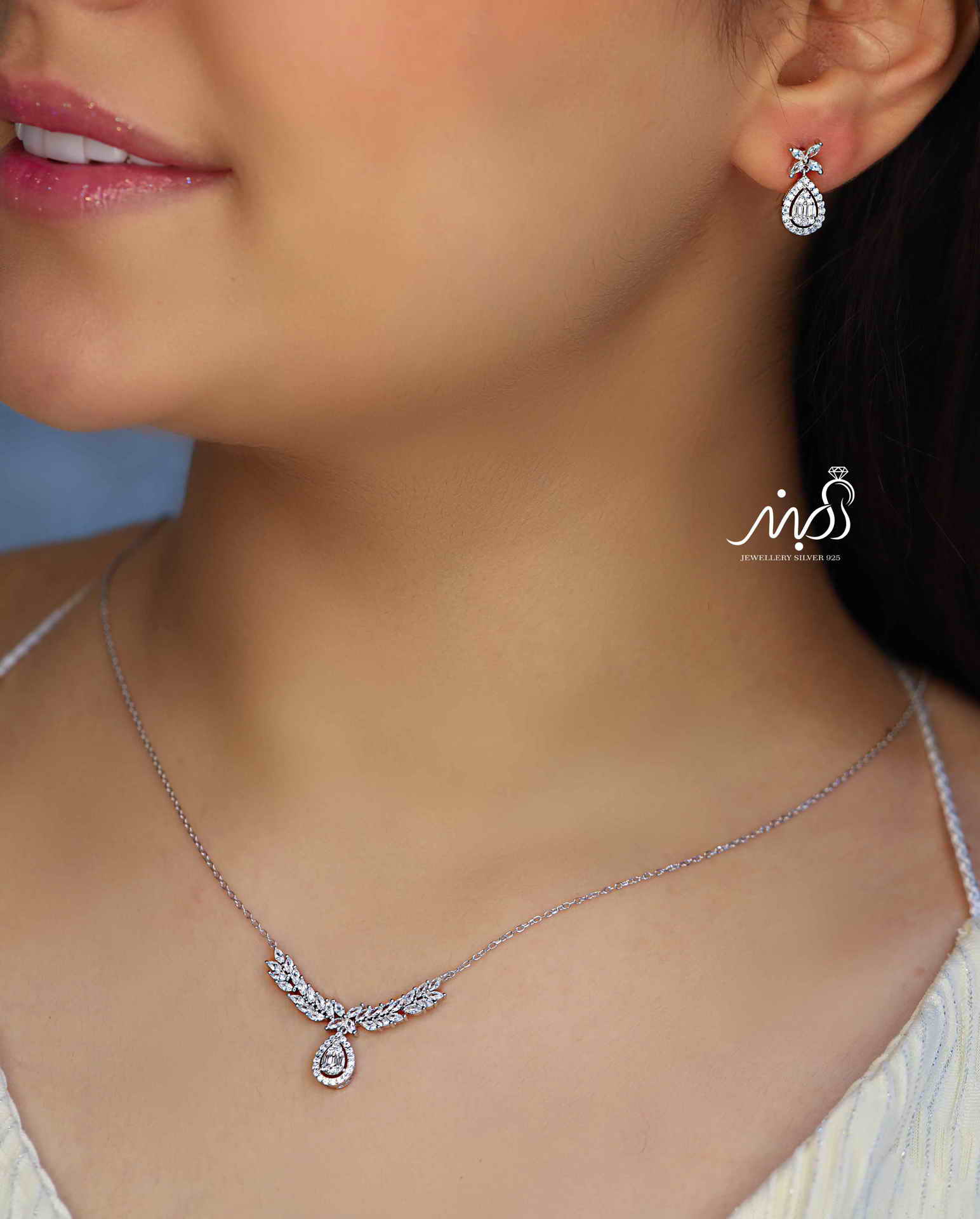 	💍نیم ست جواهری آویز دار خاص و زیبا ، نقره عیار ۹۲۵(N_4314)