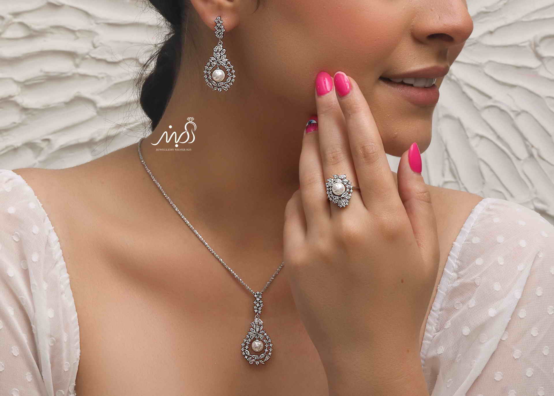 💍نیم ست مرواريد دار (آويز ، گوشواره ) با انگشتر خاص و زیبا ، نقره عیار ۹۲۵(N_4306)