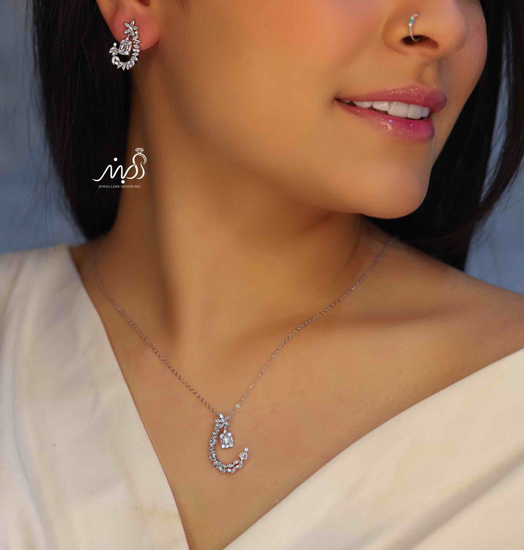 💍نیم ست جواهری خاص و زیبا ، نقره عیار ۹۲۵(N_4322)