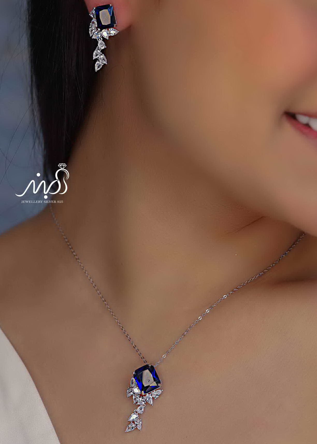 💍نیم ست جواهری لاکچری با نگین یاقوت سیاه خاص و زیبا ، نقره عیار ۹۲۵(N_4321)