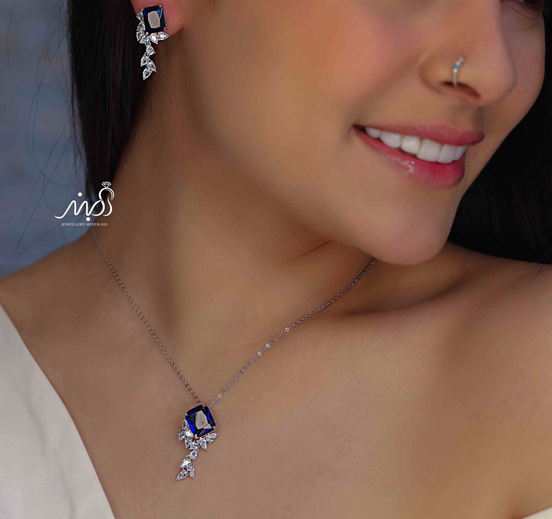 💍نیم ست جواهری لاکچری با نگین یاقوت سیاه خاص و زیبا ، نقره عیار ۹۲۵(N_4321)