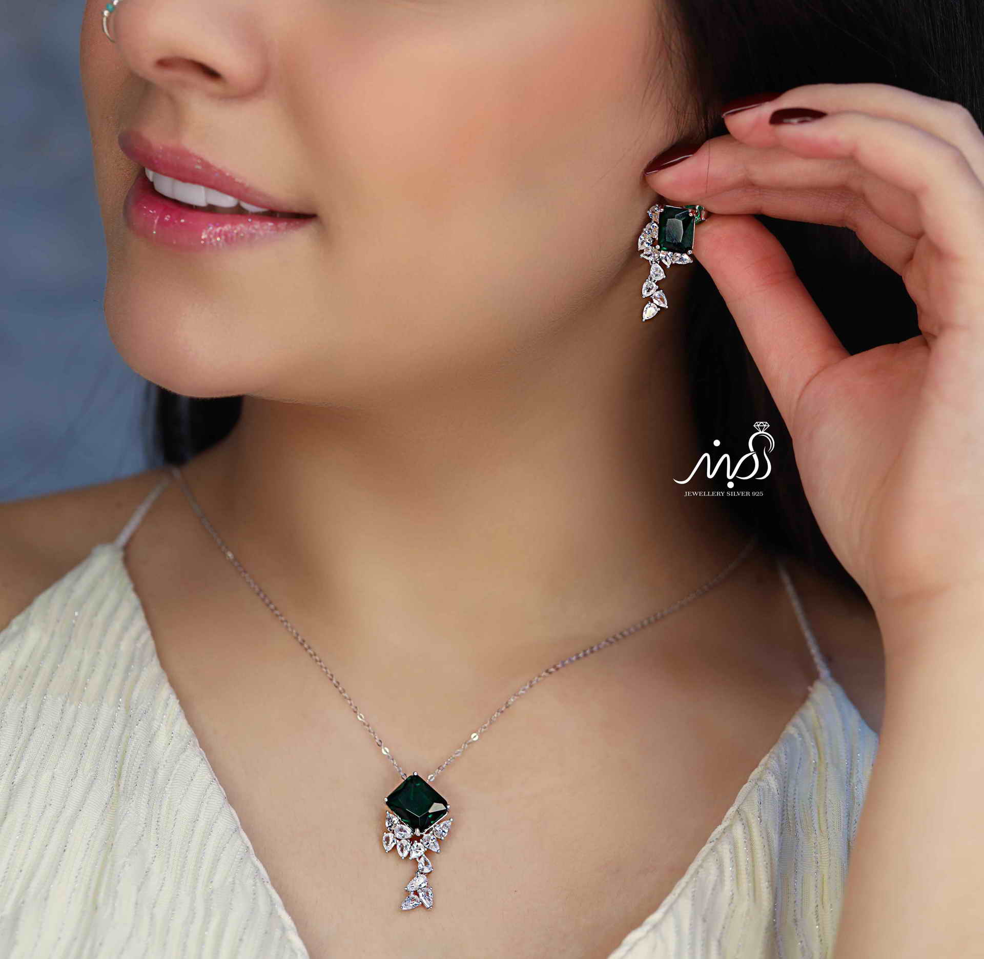 💍نیم ست جواهری لاکچری با نگین زمرد خاص و زیبا ، نقره عیار ۹۲۵(N_4320)