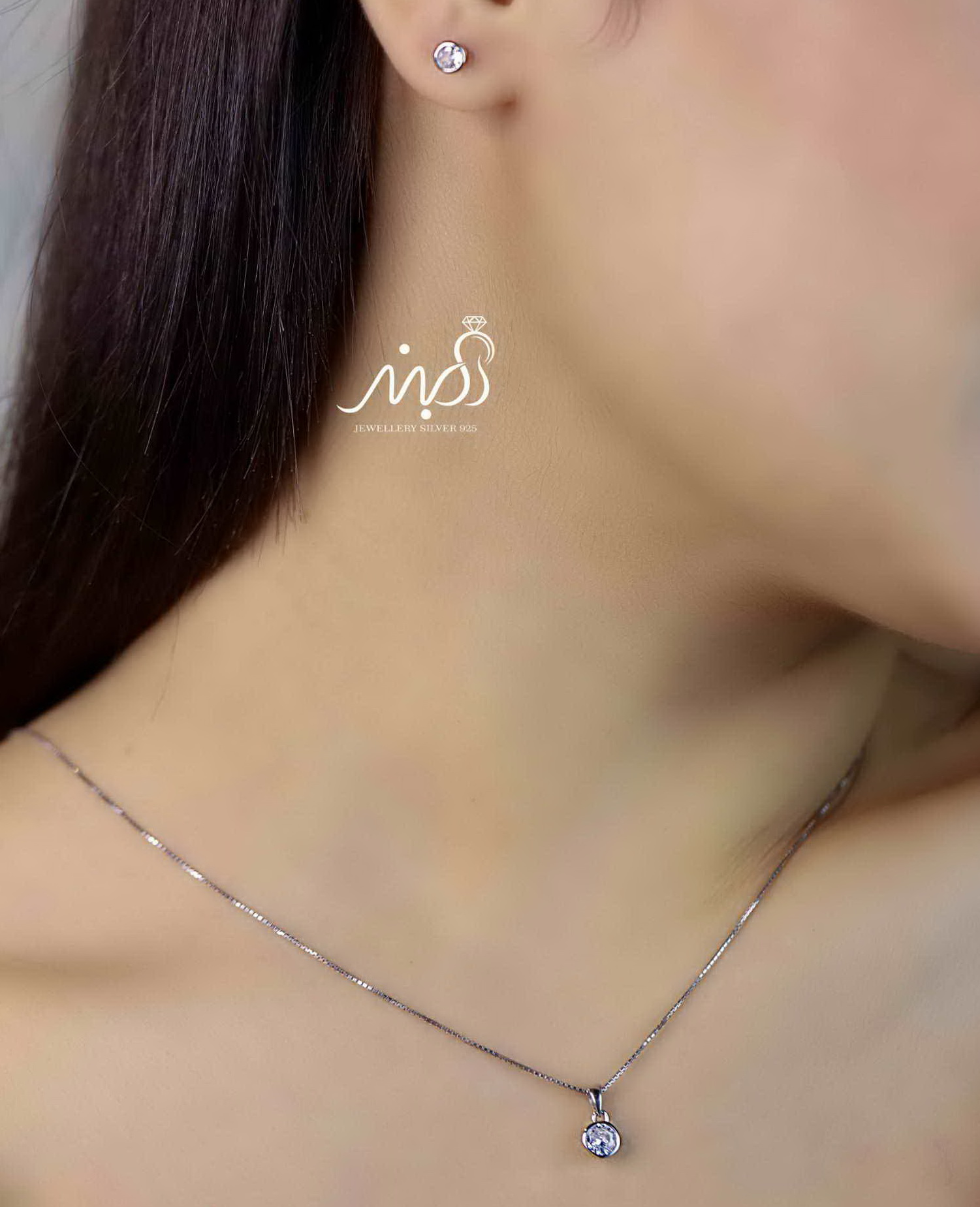 💍نیم ست تک نگين (آويز و گوشواره) خاص و زیبا ، نقره عیار ۹۲۵( N_4341)