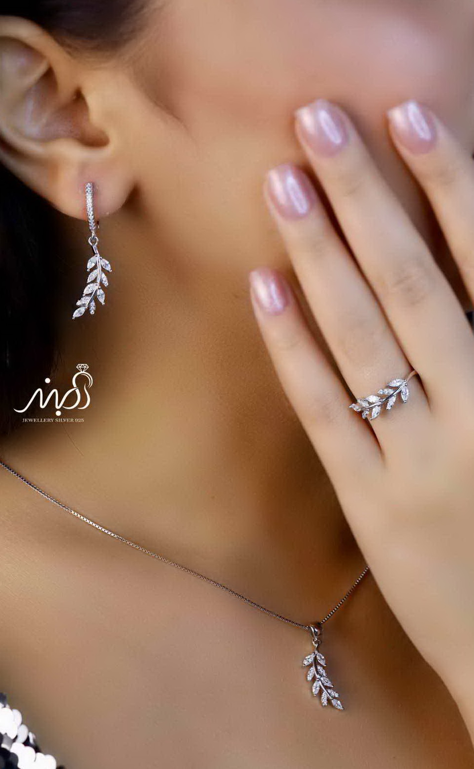 💍نیم ست جواهری (آويز ، گوشواره، انگشتر) خاص و زیبا ، نقره عیار ۹۲۵( N_4339)