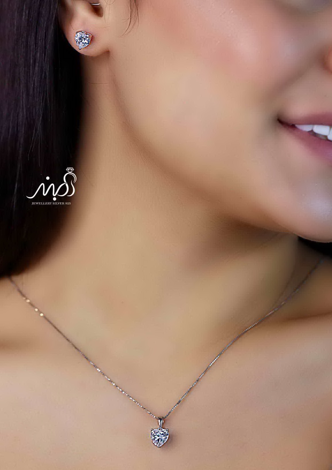 💍نیم ست جواهری قلب(آويز و گوشواره) خاص و زیبا ، نقره عیار ۹۲۵( N_4349)