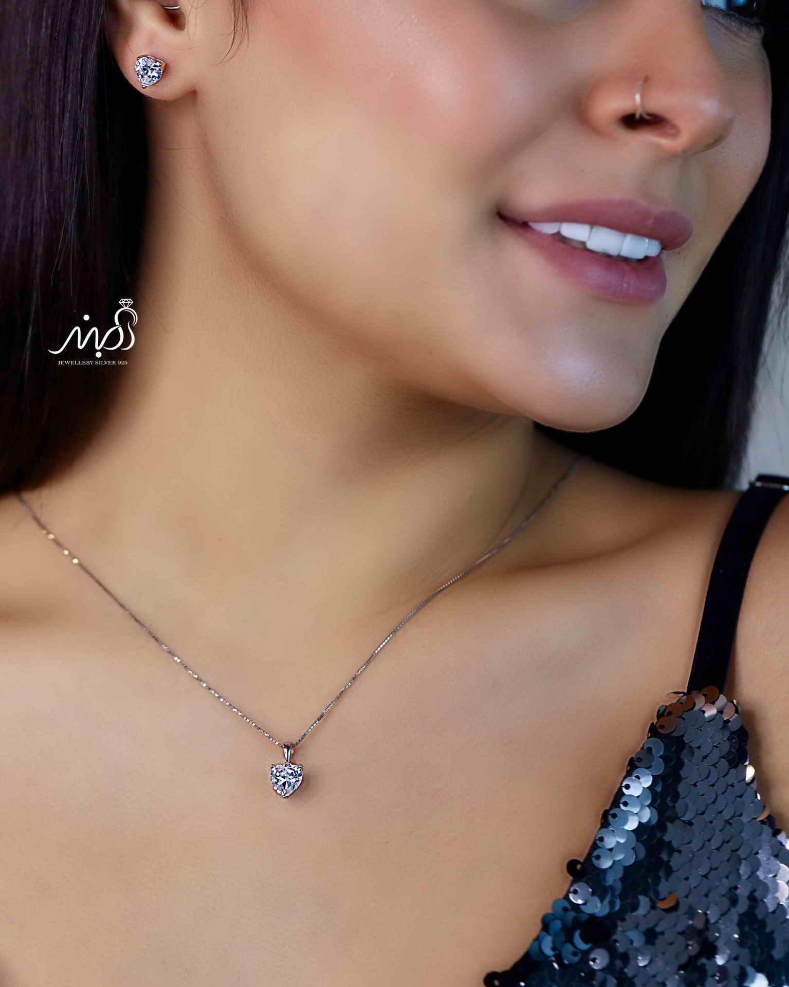💍نیم ست جواهری قلب(آويز و گوشواره) خاص و زیبا ، نقره عیار ۹۲۵( N_4349)