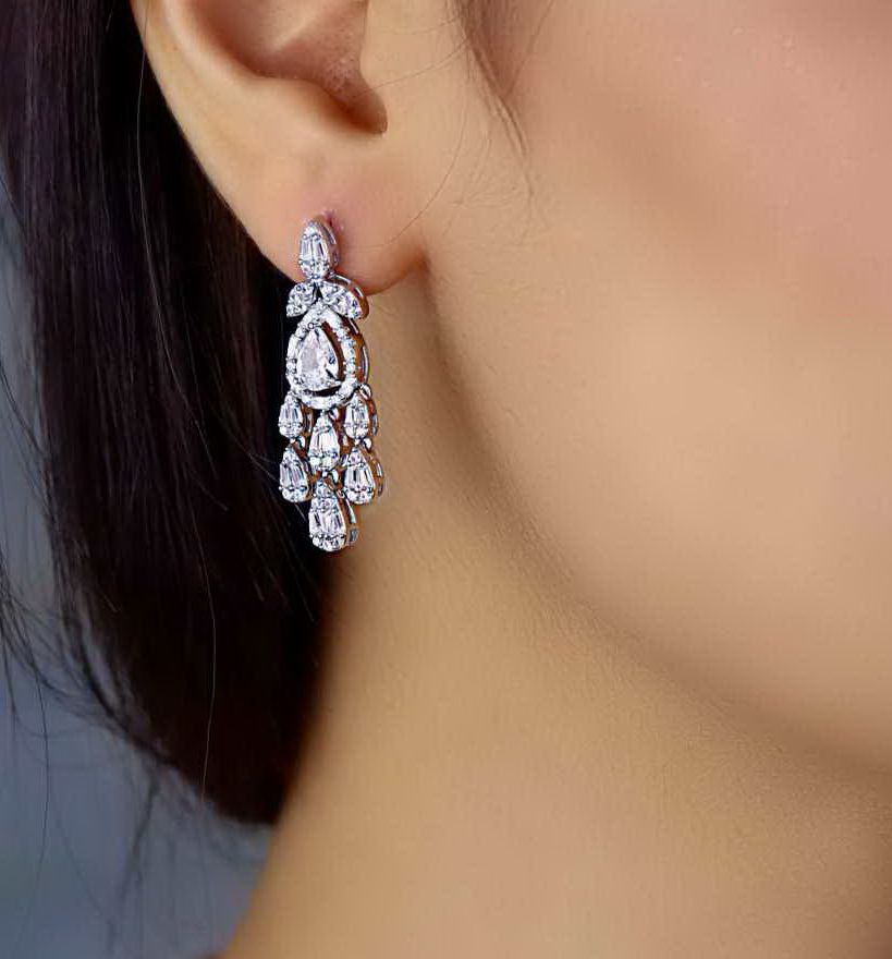 💍نیم ست جواهری لاکجري (آويز و گوشواره) خاص و زیبا ، نقره عیار 925( N_4347)