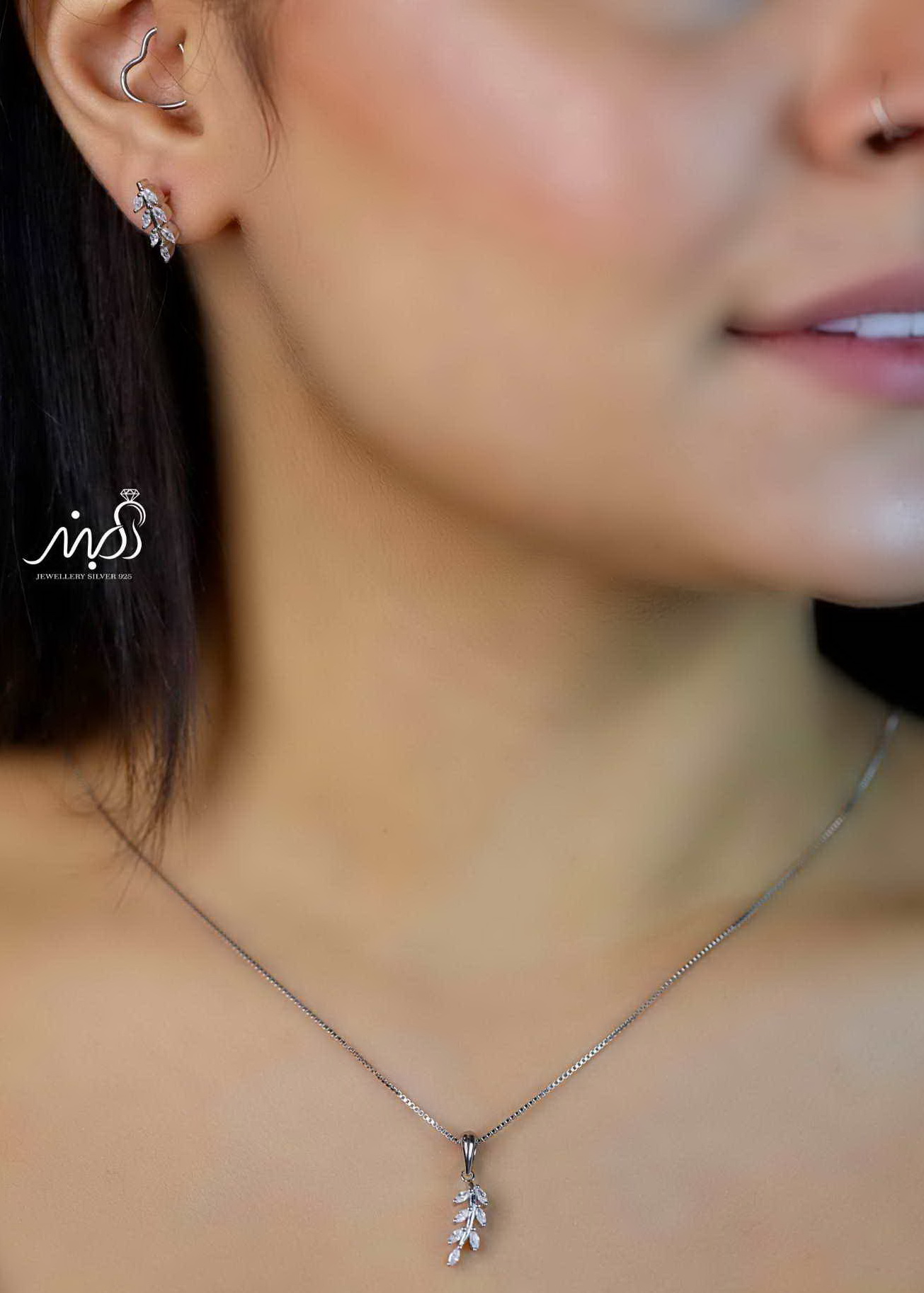 💍نیم ست جواهری برگ (آويز و گوشواره) خاص و زیبا ، نقره عیار ۹۲۵( N_4346)