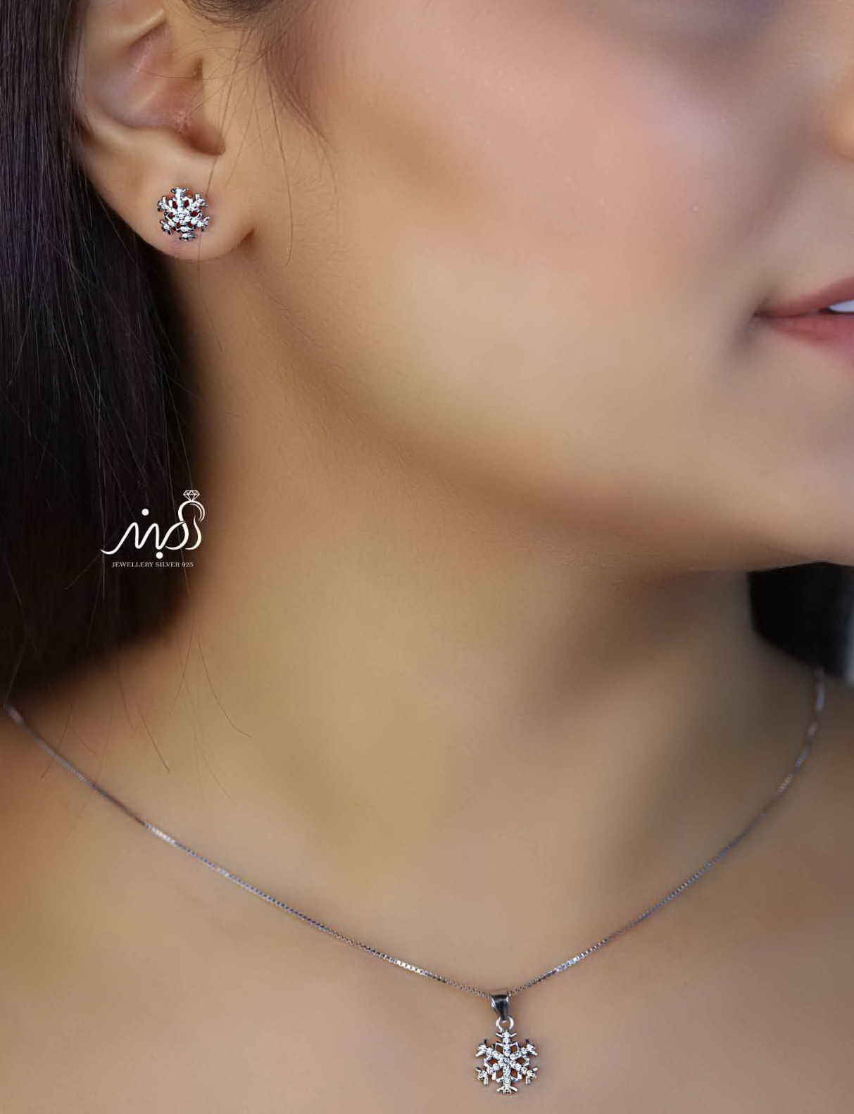 💍نیم ست برف(آويز و گوشواره) خاص و زیبا ، نقره عیار ۹۲۵( N_4343)