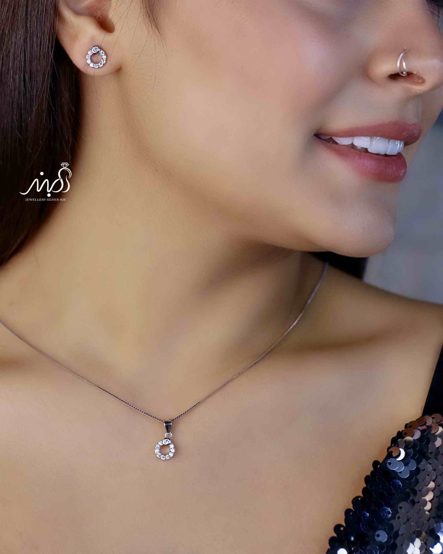 💍نیم ست جواهری (آويز و گوشواره) خاص و زیبا ، نقره عیار ۹۲۵( N_4350)