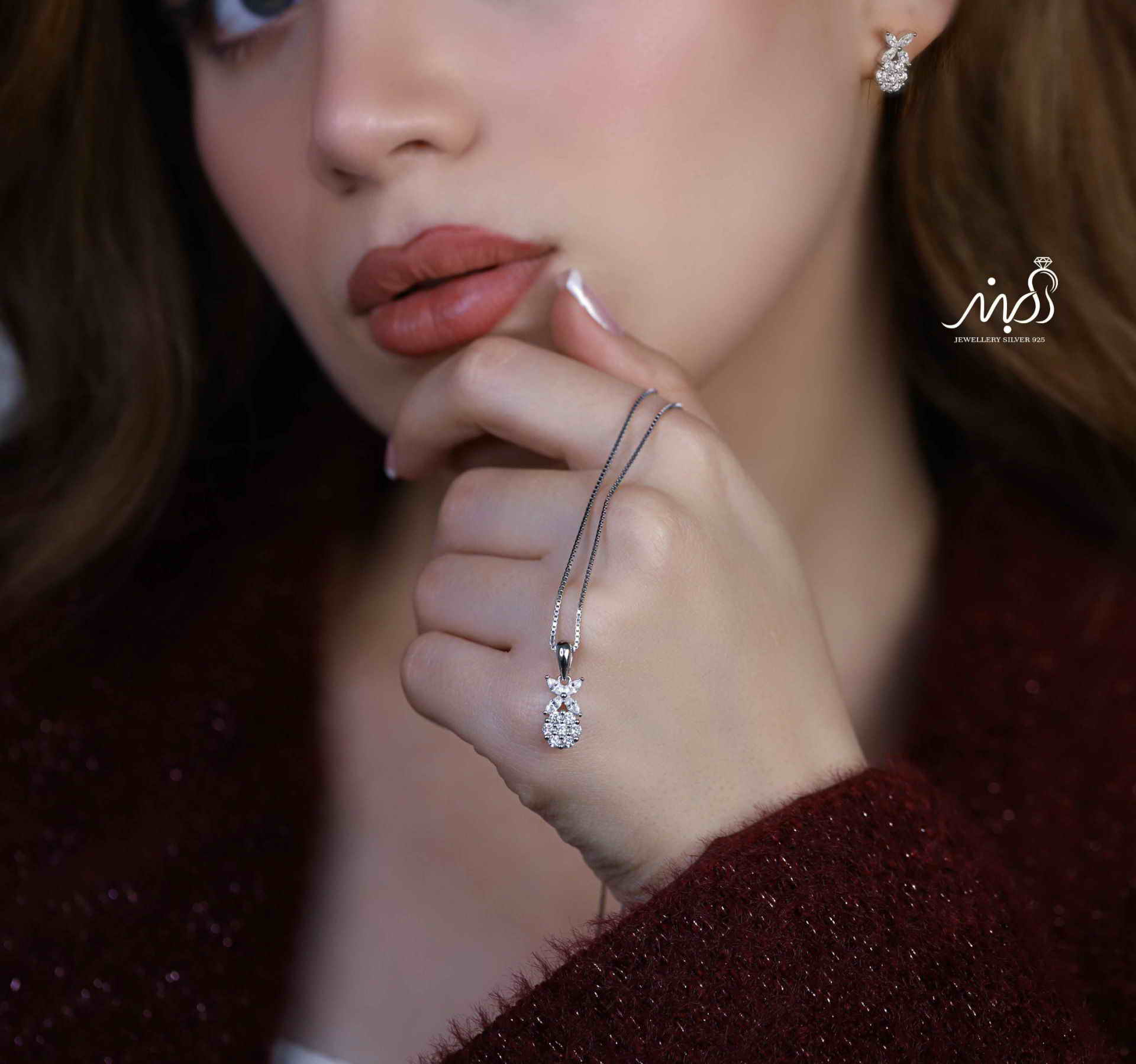 💍نیم ست جواهری گل (آويز و گوشواره) خاص و زیبا ، نقره عیار ۹۲۵( N_4354)