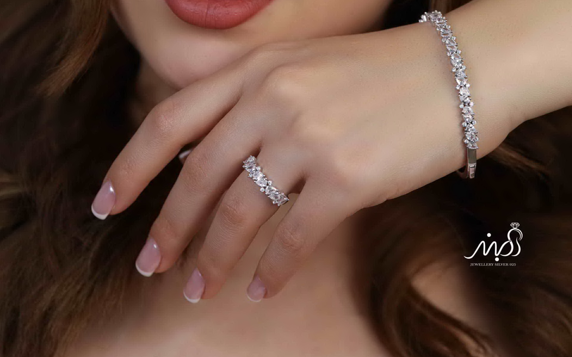 💍دستبند و انگشتر جواهری خاص و زیبا ، نقره عیار 925 (D_7165)