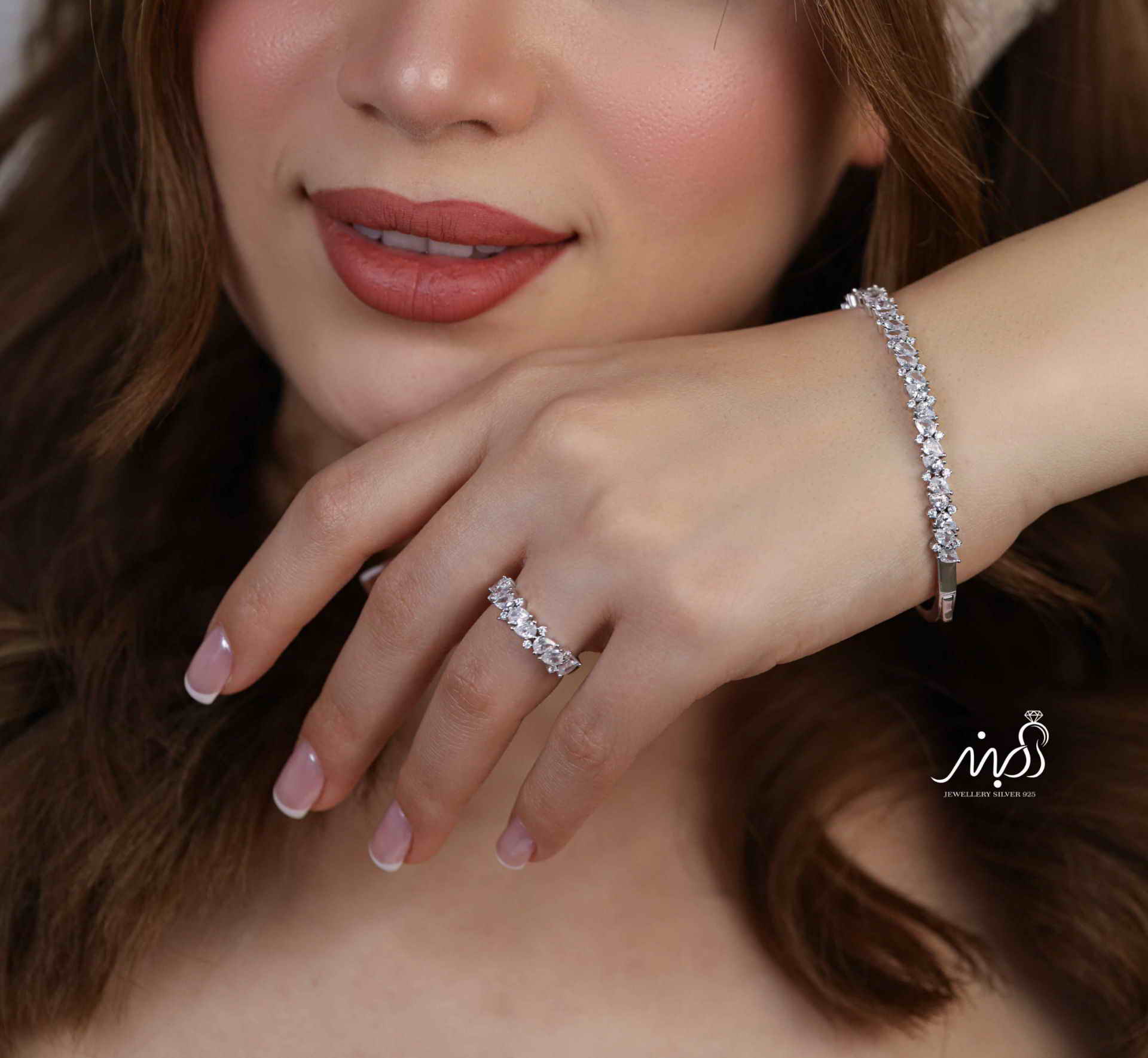 💍دستبند و انگشتر جواهری خاص و زیبا ، نقره عیار 925 (D_7165)