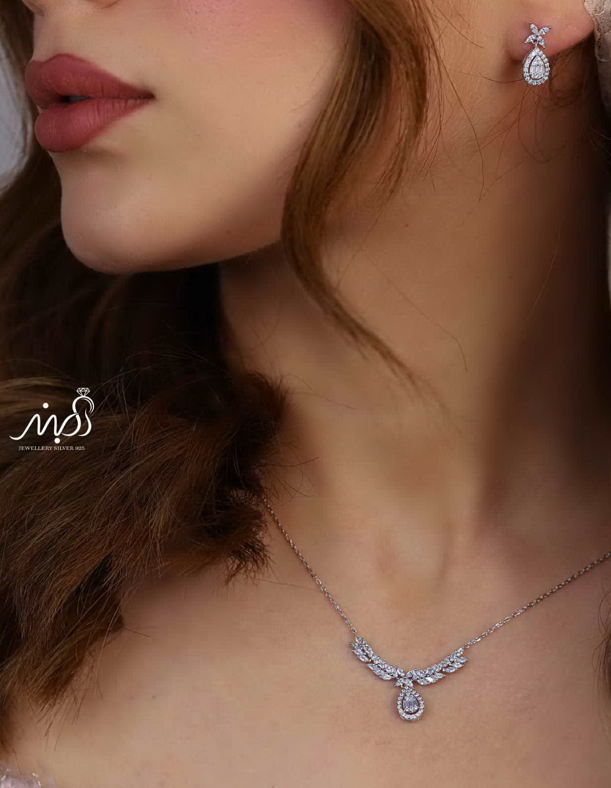💍نیم ست جواهری خاص و زيبا نقره عیار ۹۲۵ (گردنبندو گوشواره )(N_4371)‌‌‌‌‌‌ ‌