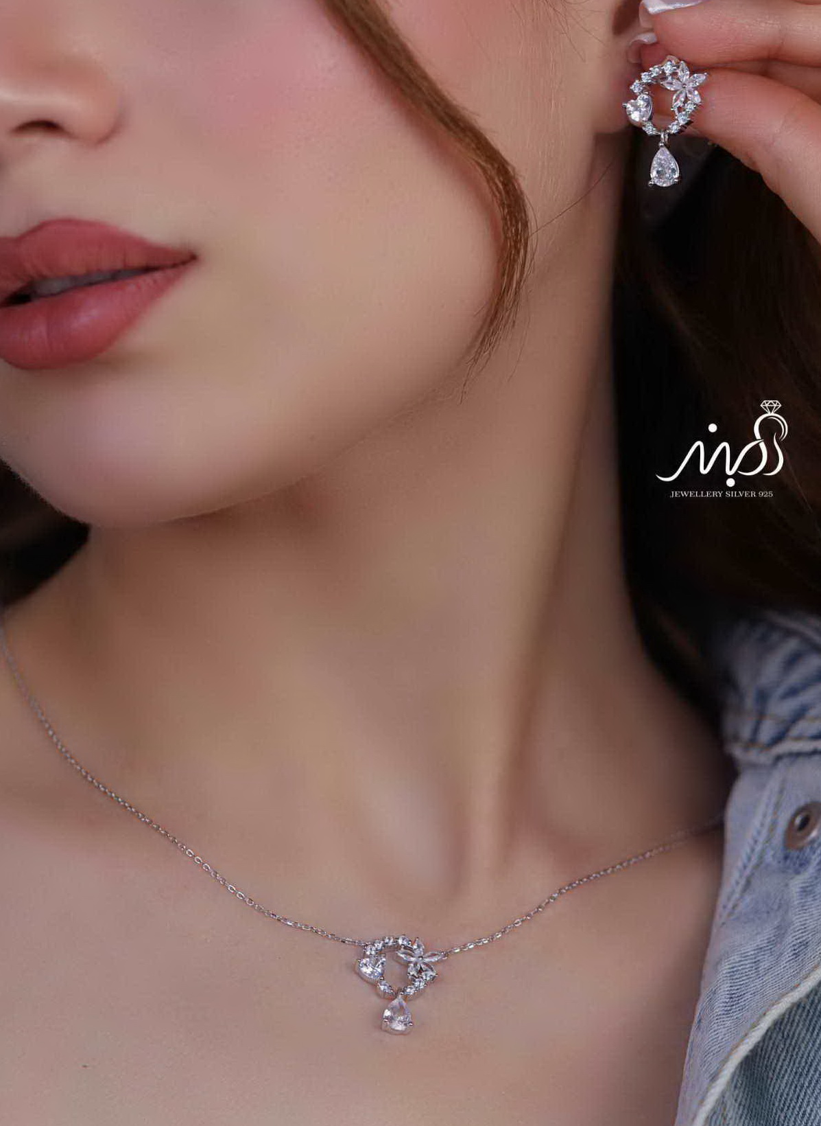 💍نیم ست جواهری خاص و زيبا نقره عیار ۹۲۵ (گردنبندو گوشواره )(N_4375)‌‌‌‌‌‌ ‌