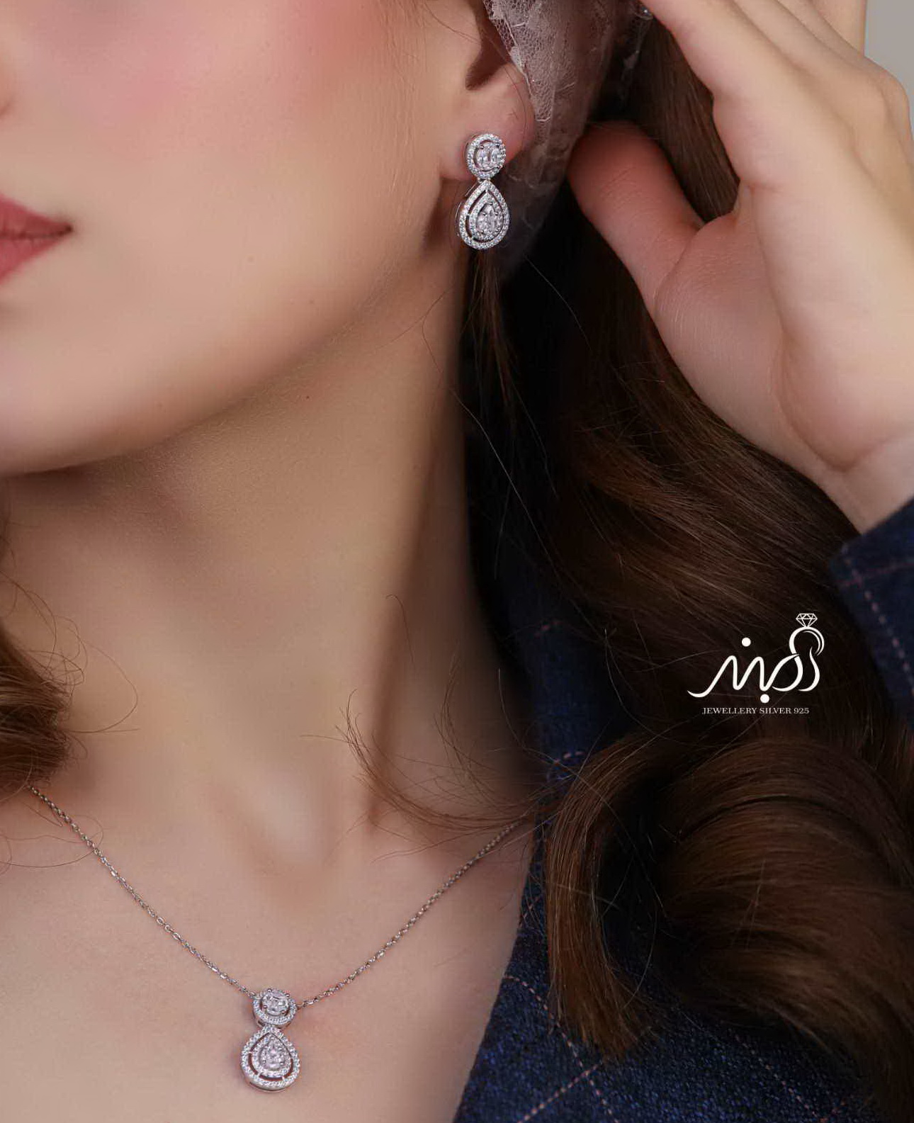 💍نیم ست جواهری خاص و زيبا نقره عیار ۹۲۵ (گردنبندو گوشواره )(N_4380)‌‌‌‌‌‌ ‌