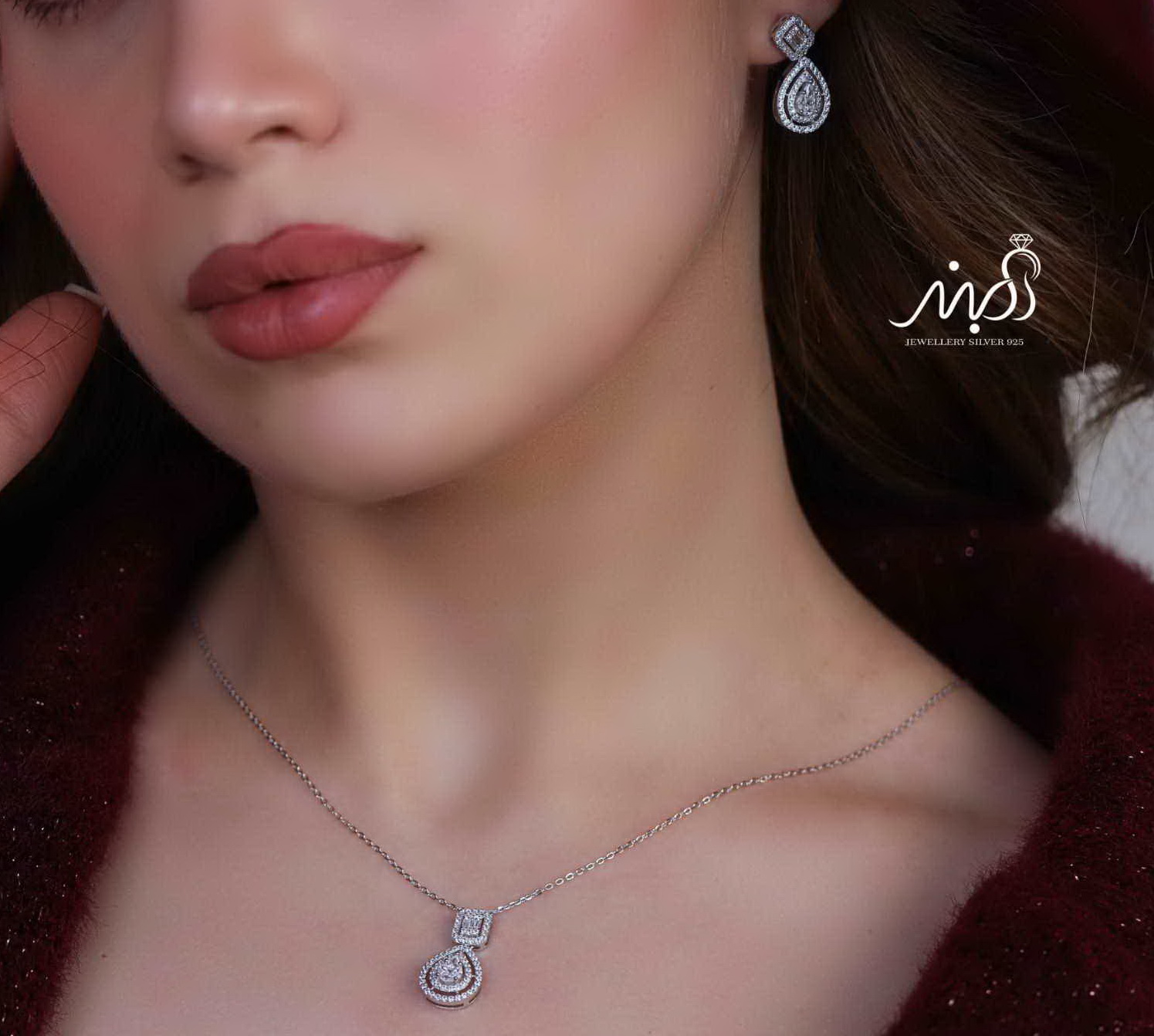 💍نیم ست جواهری خاص و زيبا نقره عیار ۹۲۵ (گردنبندو گوشواره )(N_4378)‌‌‌‌‌‌ ‌