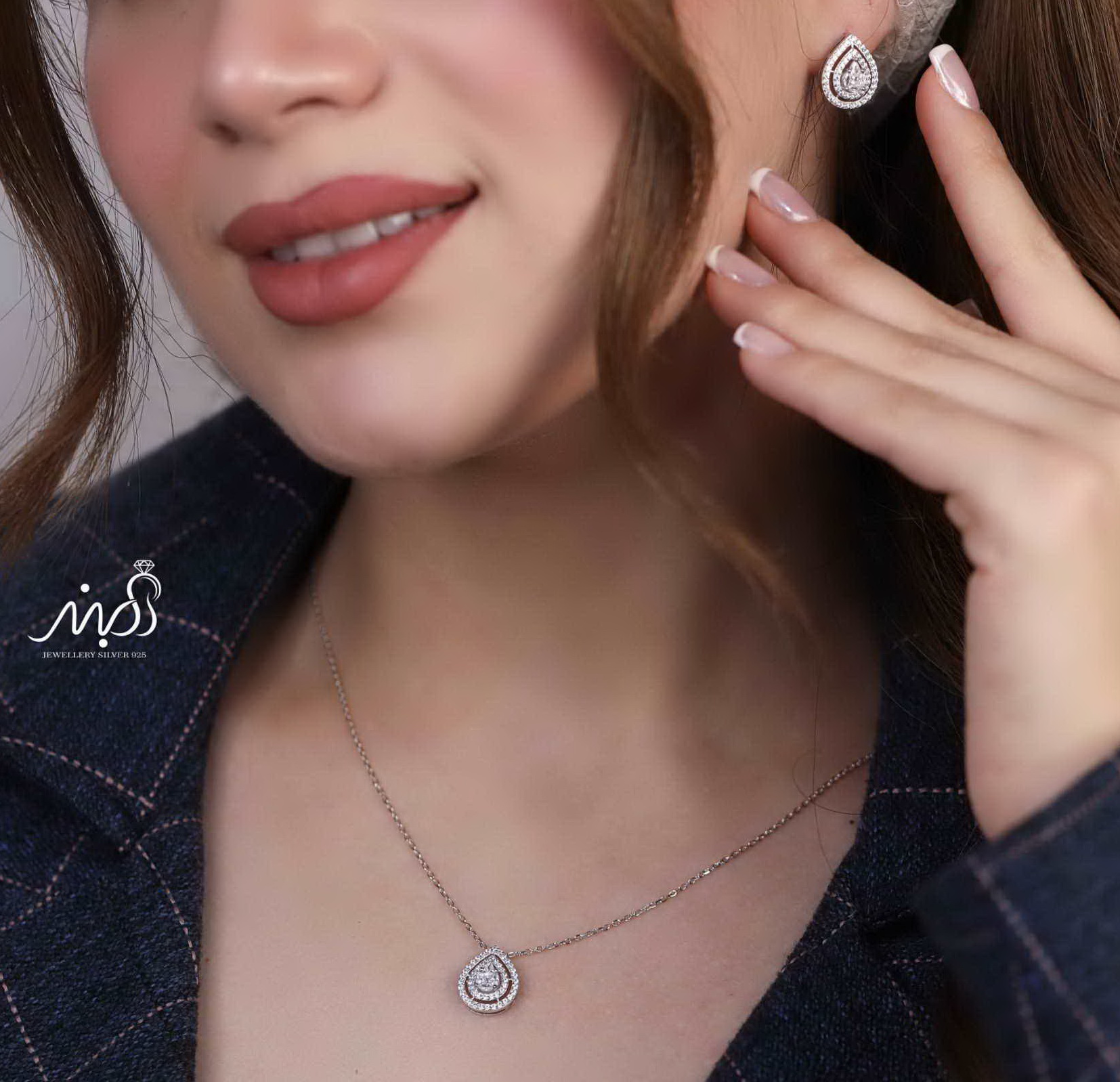💍نیم ست جواهری خاص و زيبا نقره عیار ۹۲۵ (گردنبندو گوشواره )(N_4377)‌‌‌‌‌‌ ‌