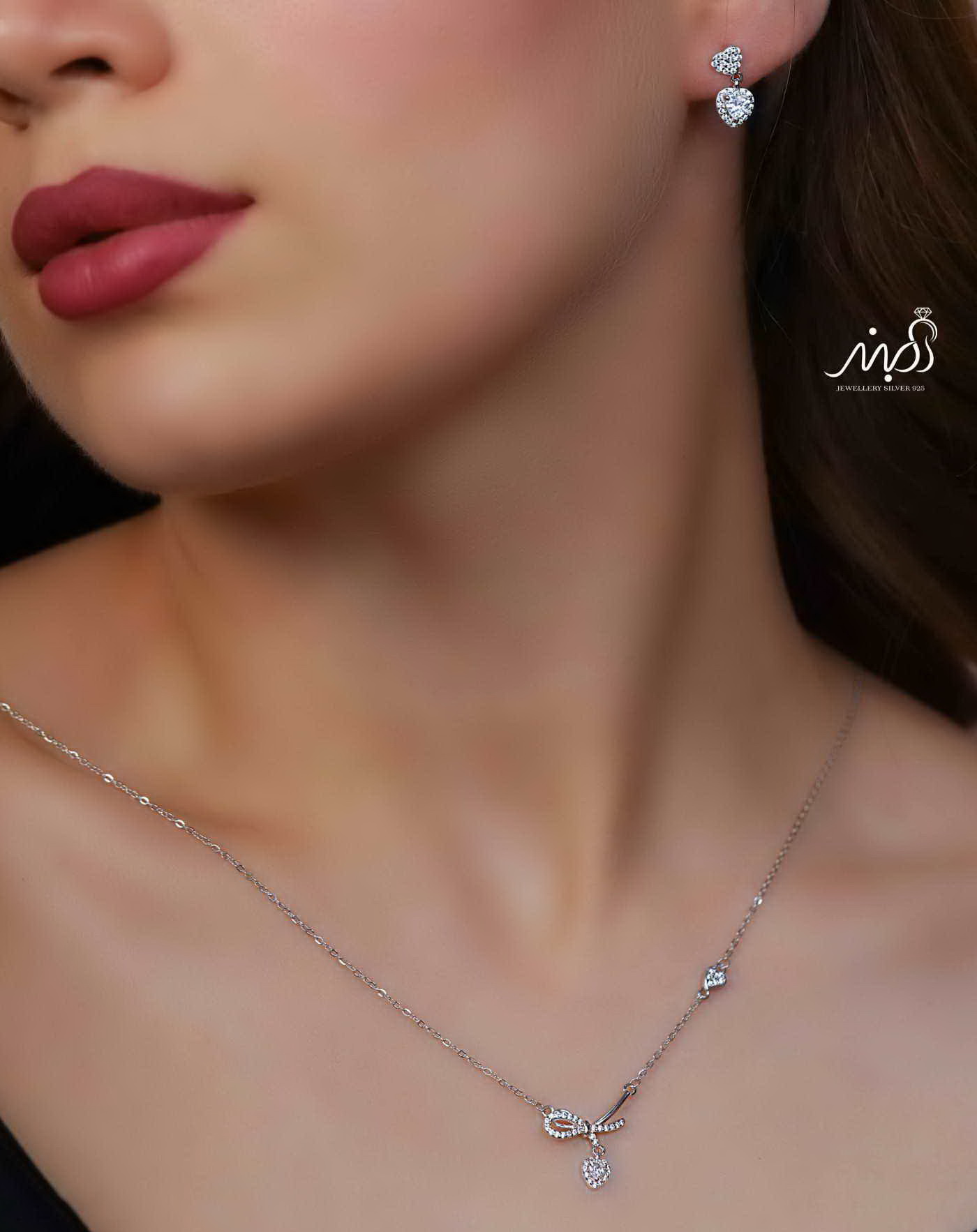 💍نیم ست پاپیون و قلب (گردنبند و گوشواره ) خاص و زیبا ، نقره عیار ۹۲۵( N_4386)
