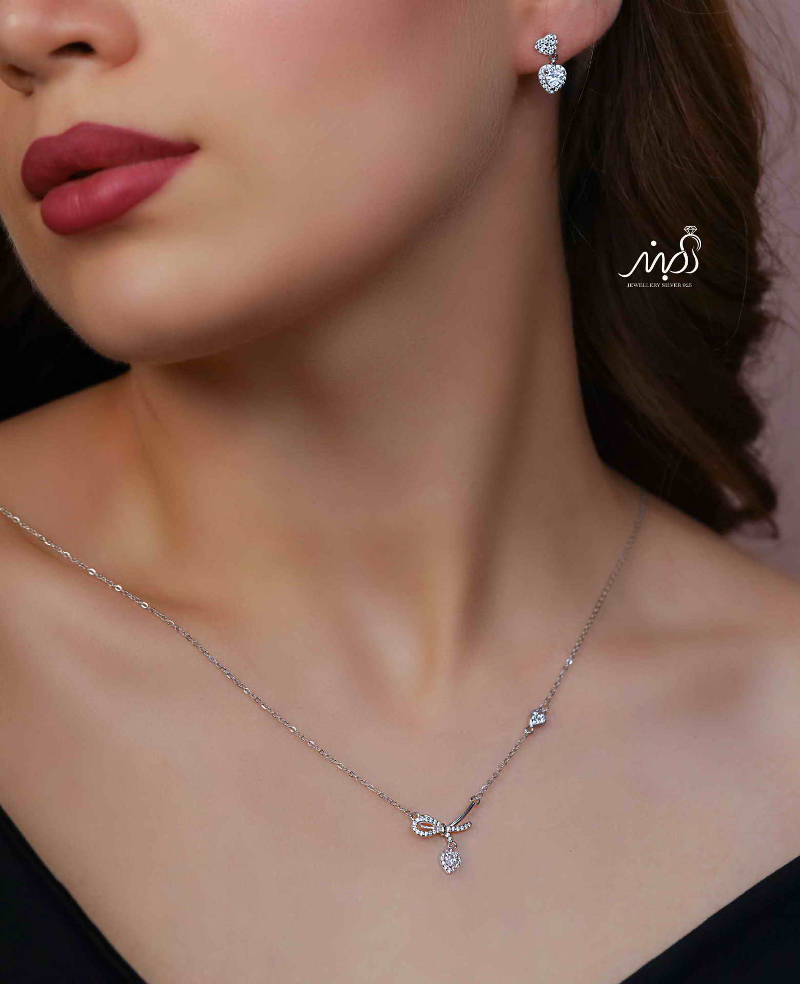 💍نیم ست پاپیون و قلب (گردنبند و گوشواره ) خاص و زیبا ، نقره عیار ۹۲۵( N_4386)