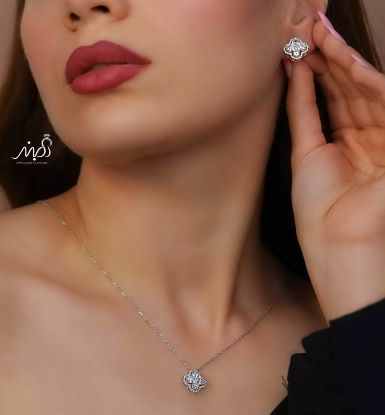 💍نیم ست جواهری ونکلیف (گردنبند و گوشواره ) خاص و زیبا ، نقره عیار ۹۲۵( N_4391