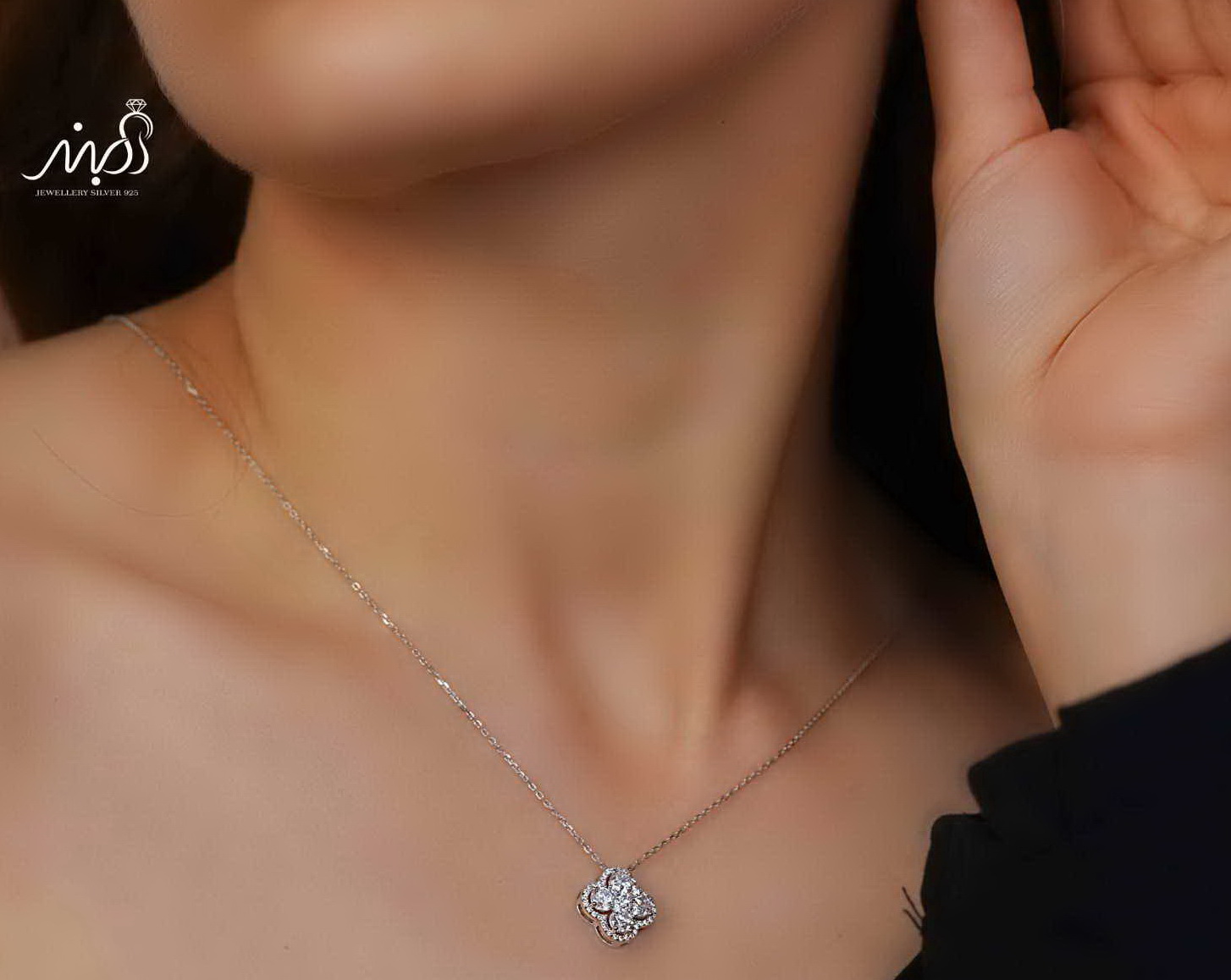 💍نیم ست جواهری ونکلیف (گردنبند و گوشواره ) خاص و زیبا ، نقره عیار ۹۲۵( N_4391