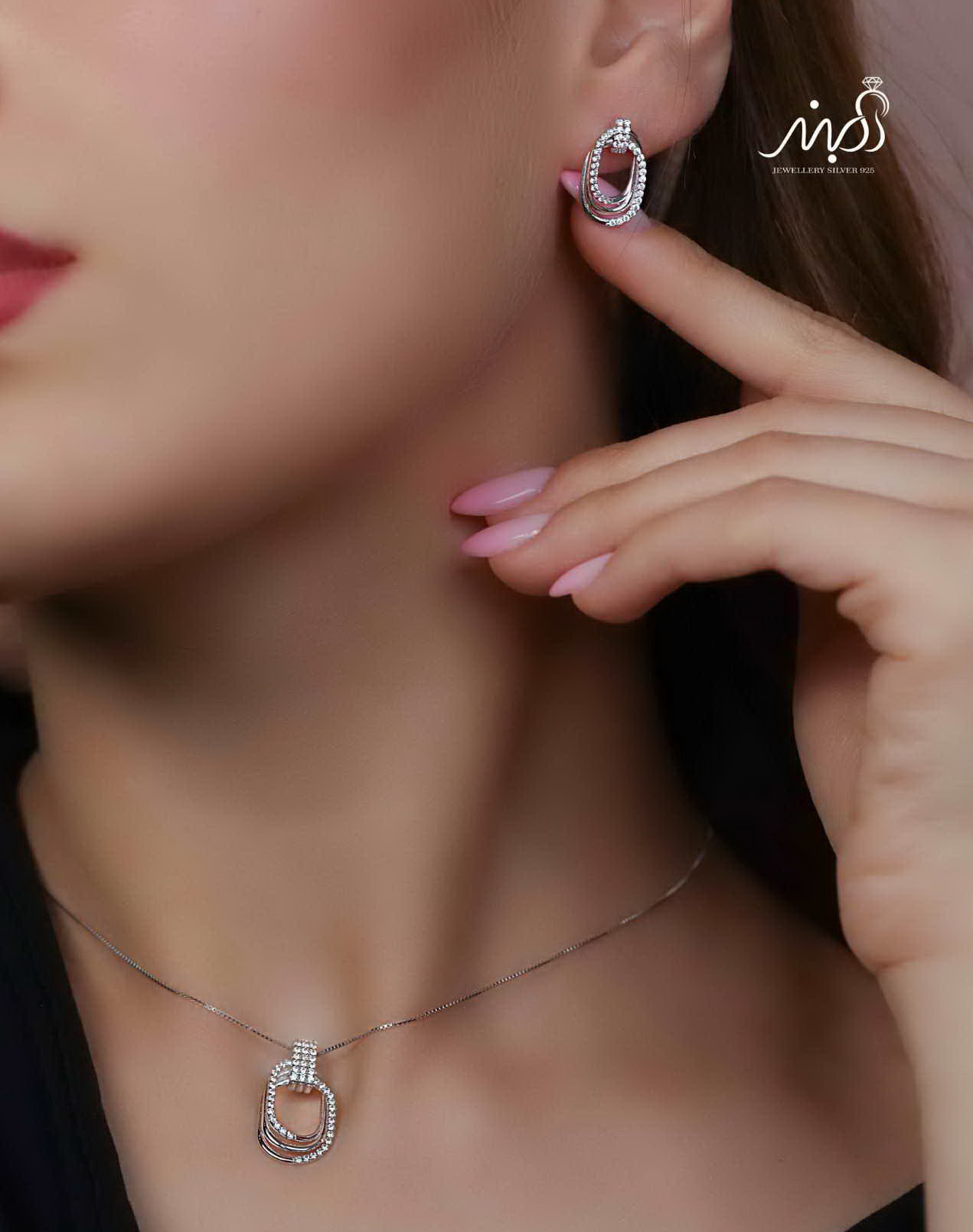 💍نیم ست جواهری (آويز و گوشواره ) خاص و زیبا ، نقره عیار ۹۲۵( N_4395)