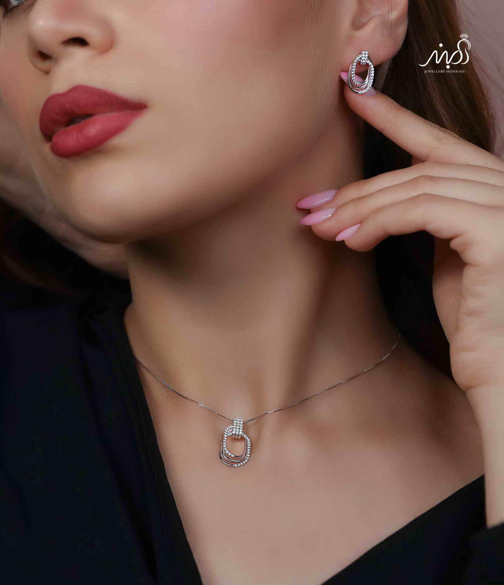 💍نیم ست جواهری (آويز و گوشواره ) خاص و زیبا ، نقره عیار ۹۲۵( N_4395)