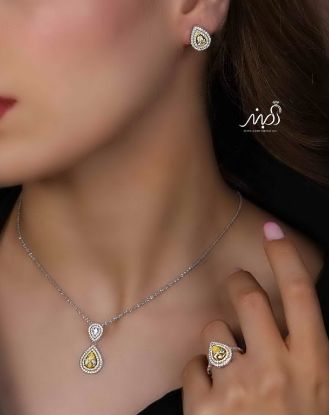 💍نیم ست جواهری اشکی با نگین سیترين خاص و زيبا نقره عیار ۹۲۵ (آويز ،گوشواره و انگشتر )(N_4403)‌‌‌‌‌‌ ‌
