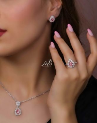 💍نیم ست جواهری اشکی با نگین صورتی خاص و زيبا نقره عیار ۹۲۵ (آويز ،گوشواره و انگشتر )(N_4402)‌‌‌‌‌‌ ‌