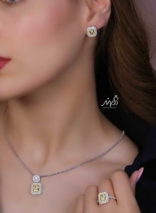 💍نیم ست جواهری امرالد با نگین سیترين خاص و زيبا نقره عیار ۹۲۵ (آويز ،گوشواره و انگشتر )(N_4401)‌‌‌‌‌‌ ‌