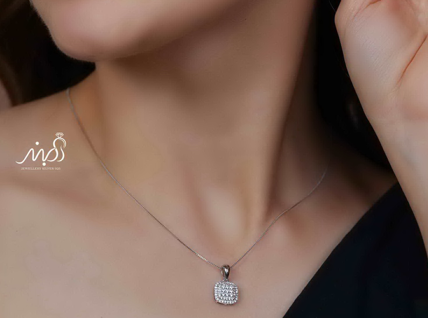 💍نیم ست جواهری مربعی (آويز و گوشواره ) خاص و زیبا ، نقره عیار ۹۲۵( N_4399)