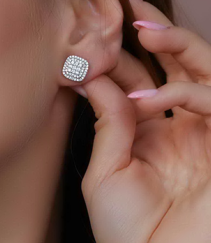 💍نیم ست جواهری مربعی (آويز و گوشواره ) خاص و زیبا ، نقره عیار ۹۲۵( N_4399)
