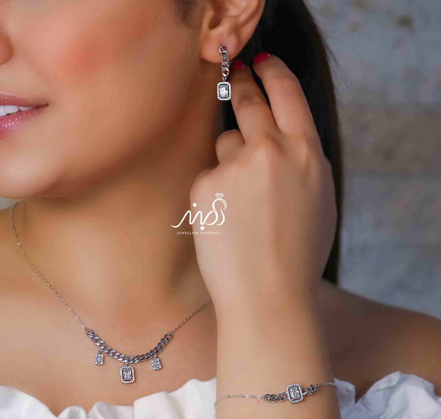 💍سرويس جواهری ميكروزنجيري کارتیر امرالد(گردنبند ، گوشواره ، دستبند) (S_6022)‌‌‌‌‌‌