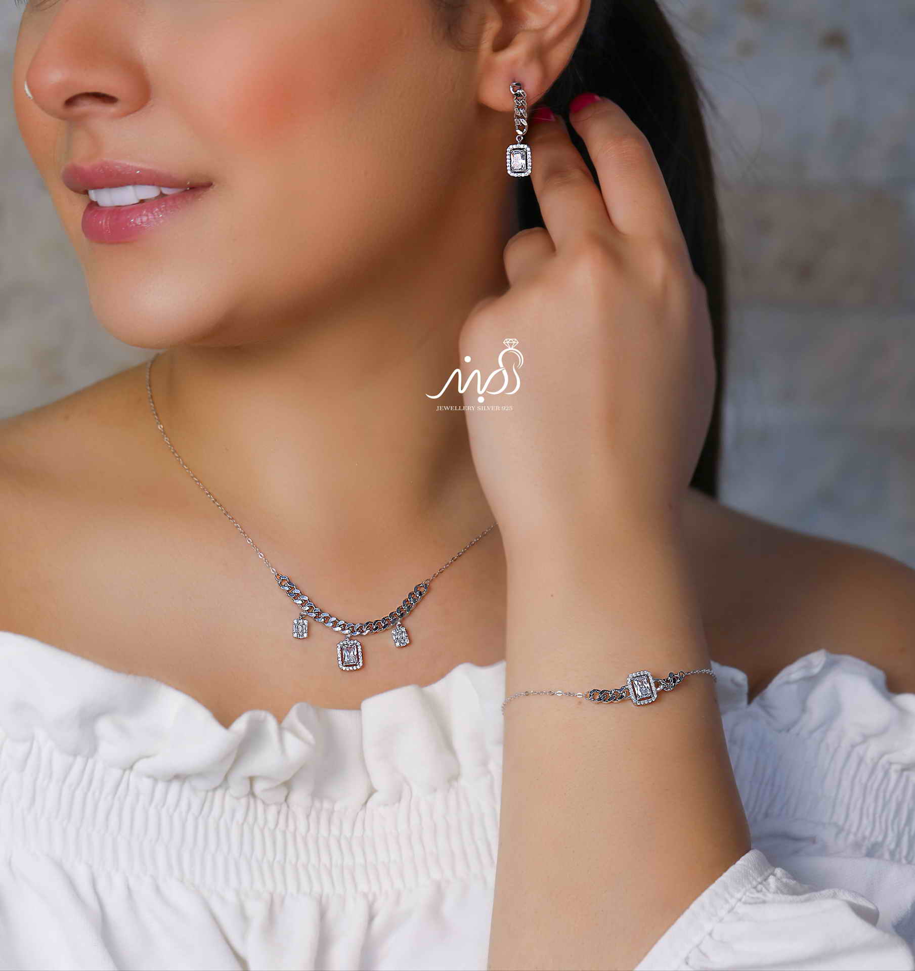 💍سرويس جواهری ميكروزنجيري کارتیر امرالد(گردنبند ، گوشواره ، دستبند) (S_6022)‌‌‌‌‌‌