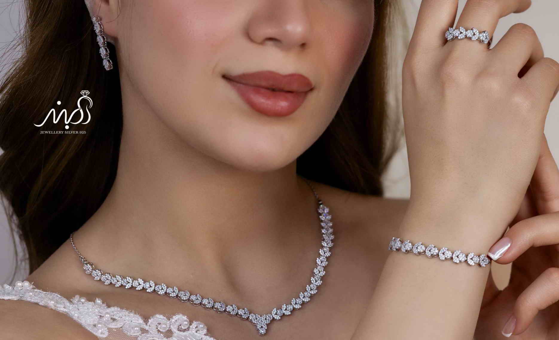💍سرويس جواهری خاص و زيبا(گردنبند ، گوشواره ، دستبند،انگشتر) نقره عیار 925 (S_6040)‌‌‌‌‌‌ ‌
