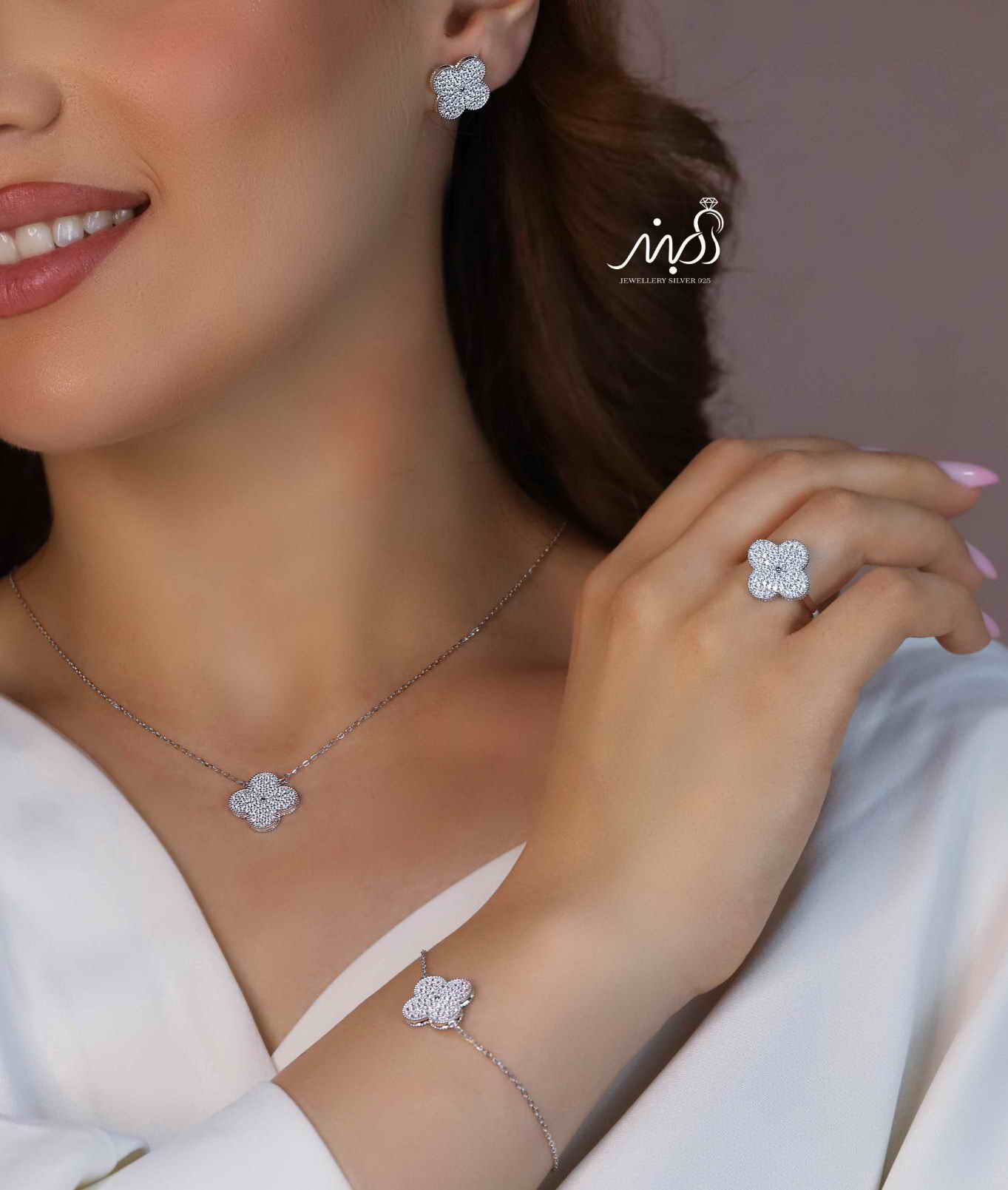 💍سرويس جواهری ونکلیف خاص و زيبا(گردنبند ، گوشواره ، دستبند و انگشتر) نقره عیار 925 (S_6047)‌‌‌‌‌‌ ‌