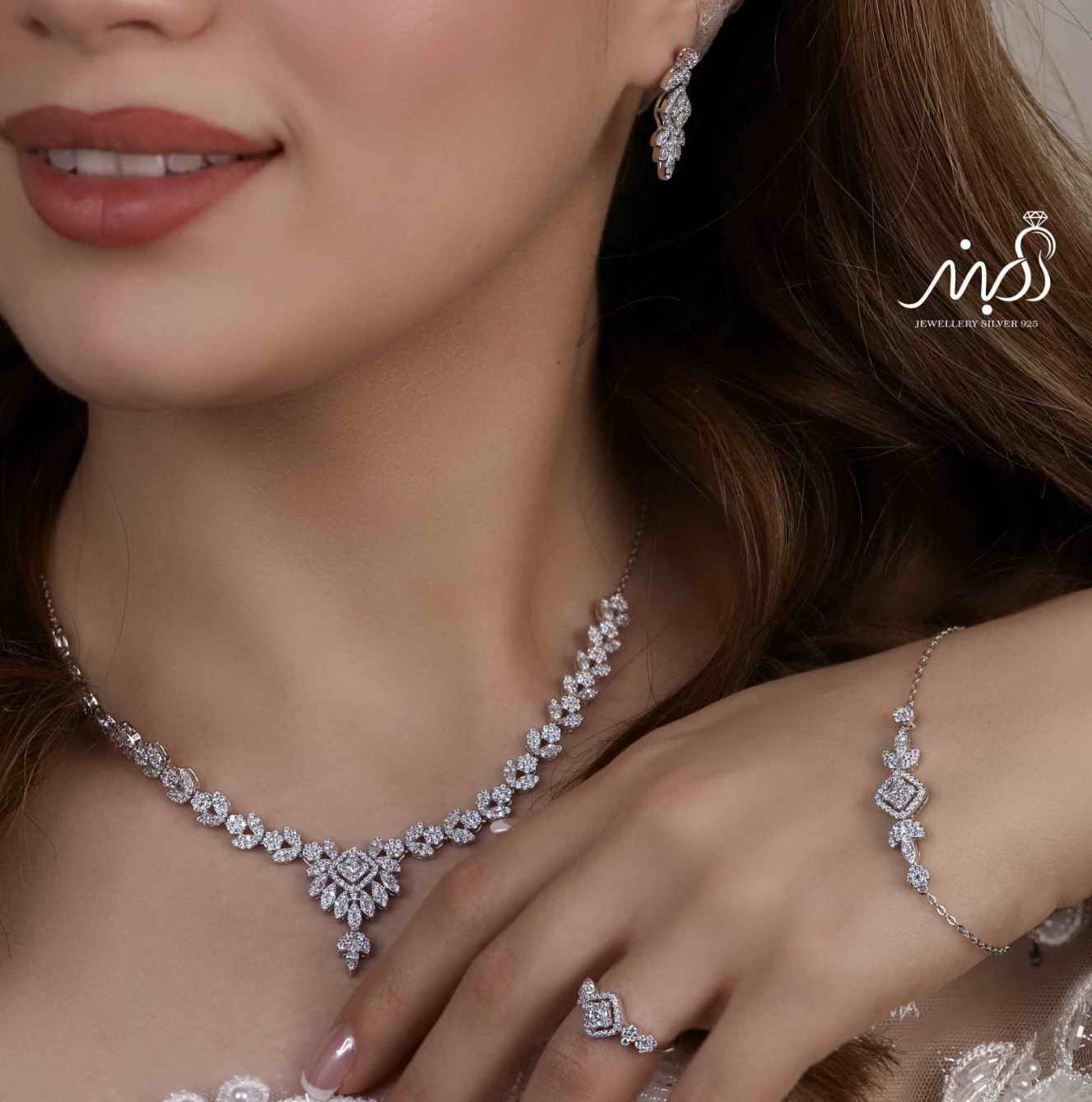 💍سرويس جواهری خاص و زيبا(گردنبند ، گوشواره ، دستبند،انگشتر) نقره عیار 925 (S_6044)‌‌‌‌‌‌ ‌