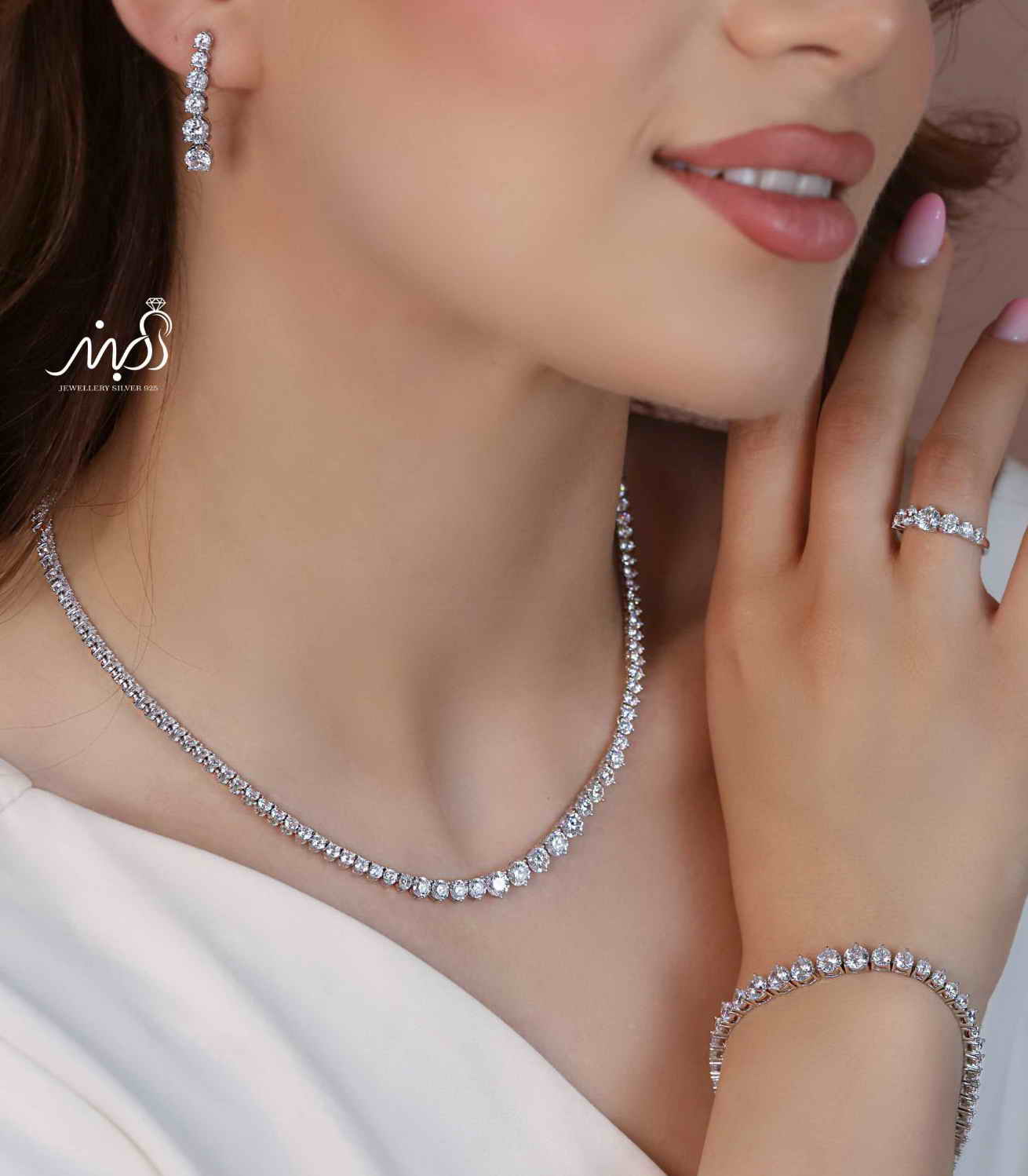 💍سرويس جواهری تنیسی خاص و زيبا(گردنبند ، گوشواره ، دستبند و انگشتر) نقره عیار 925 (S_6051)‌‌‌‌‌‌ ‌