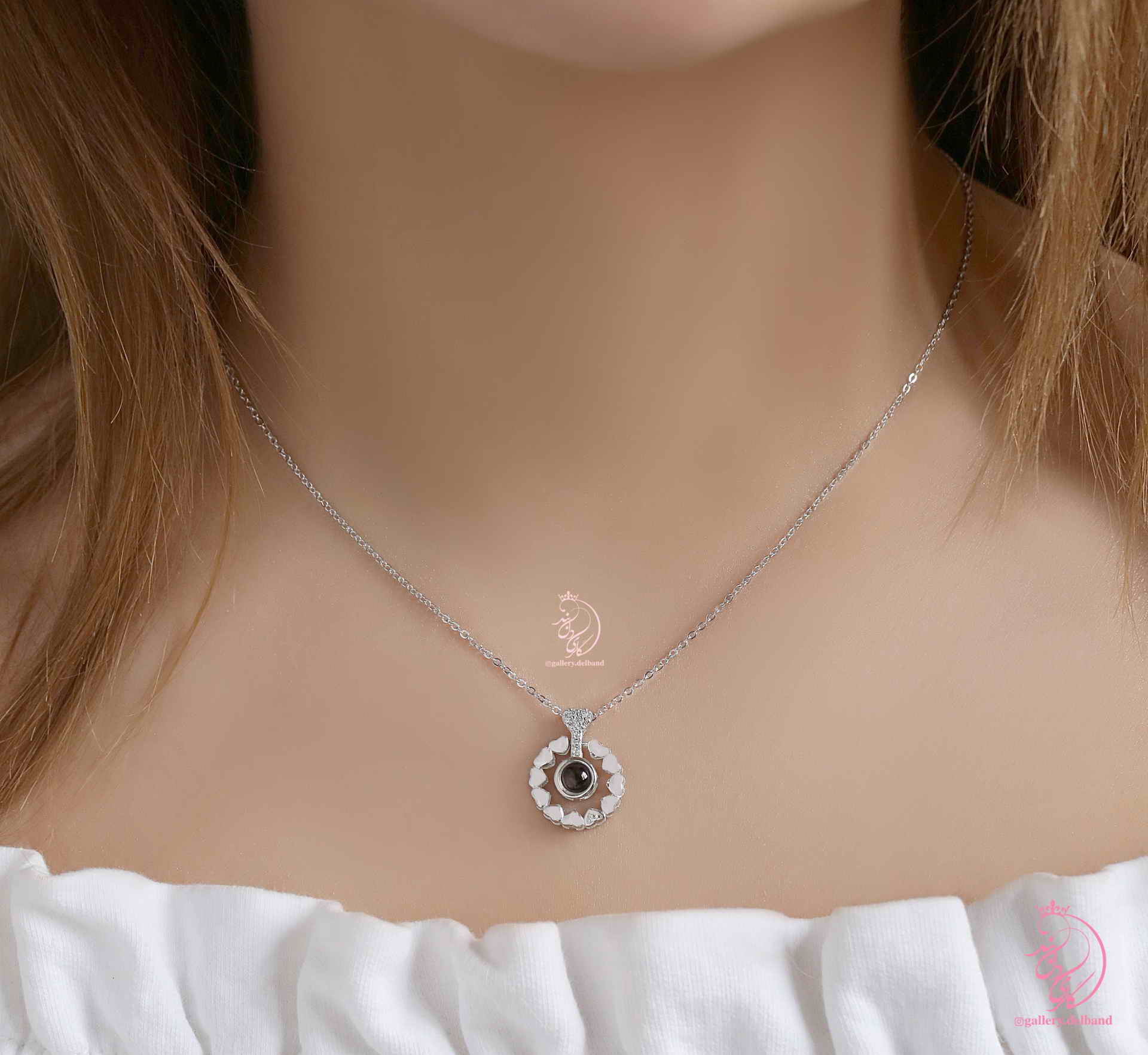 💍گردنبند جواهری طرح قلب با آویز تلسکوپی "من شما دوست دارم " به صد زبان دنیا نقره عیار ۹۲۵ با روکش طلا سفید‌‌