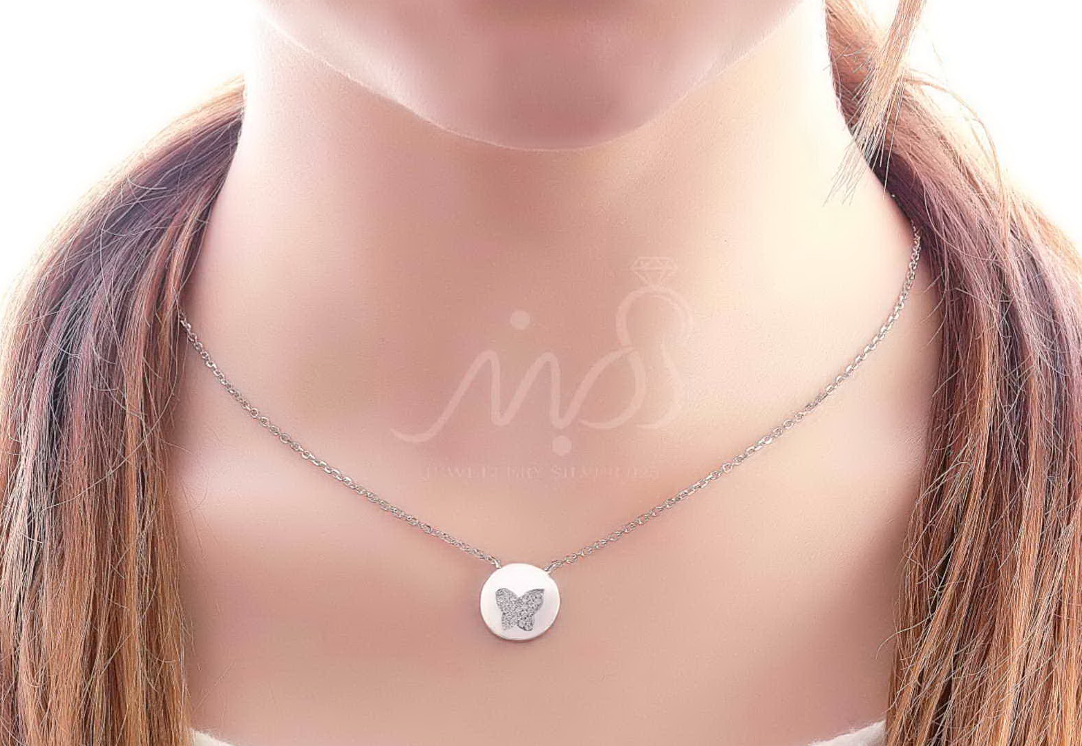 	💍گردنبند طرح جواهر صدف و پروانه ؛ با طراحی زیبا و ظریف نقره عیار ۹۲۵ (G_3043)