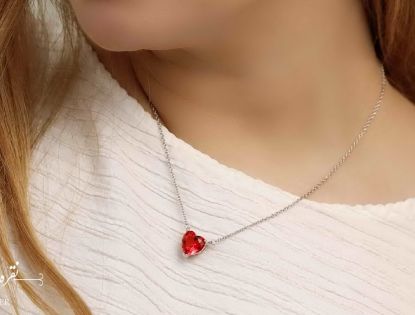 💍گردنبند طرح جواهر قلب با نگین یاقوتی ؛ با طراحی زیبا و ظریف نقره عیار ۹۲۵ با روکش طلا سفید‌‌‌‌‌‌‌(G_3058)