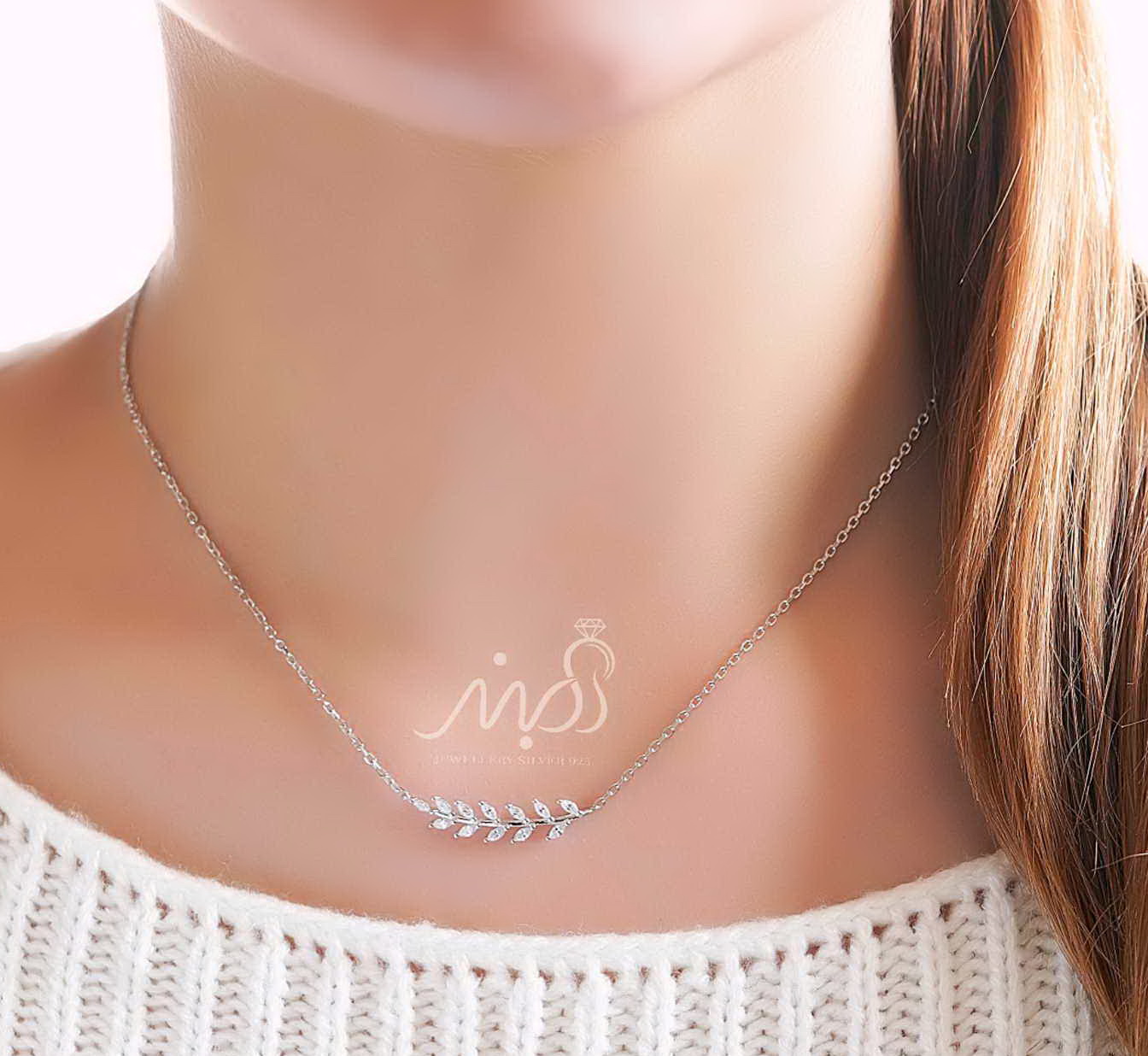 💍گردنبند جواهری طرح برگ ؛ زیبا و ظریف ؛ نقره عیار ۹۲۵ با روکش طلا سفید‌‌ ‌‌