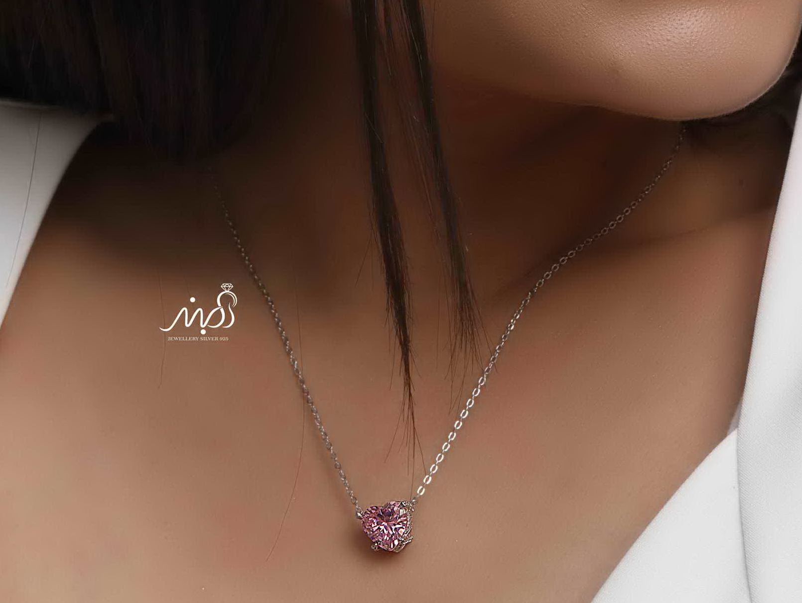 💍گردنبند جواهري قلب با نگين صورتي خاص و زیبا ، نقره عیار ۹۲۵ (G_3198)‌‌‌‌‌‌